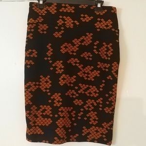 LULAROE Black & Orange Cassie Skirt M